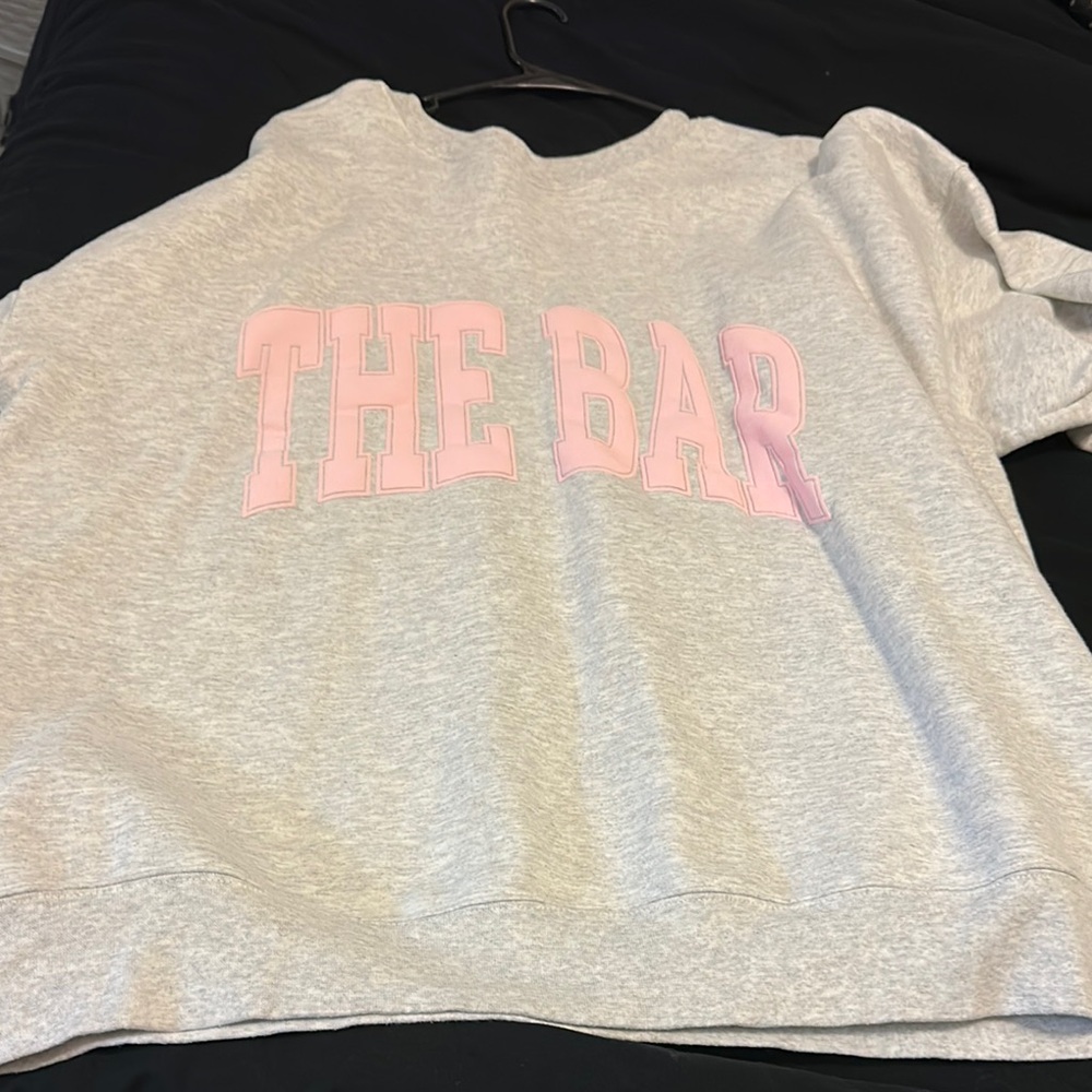 Gray Sweatshirt with Pink 'THE BAR' Print